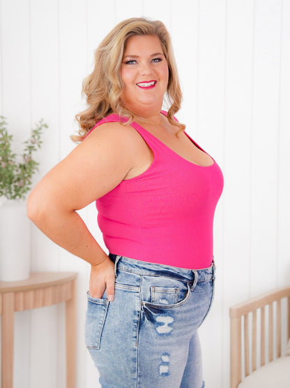 Plus/Reg Sleeveless Ribbed Knit Reversible Bodysuit (Multiple Colors)