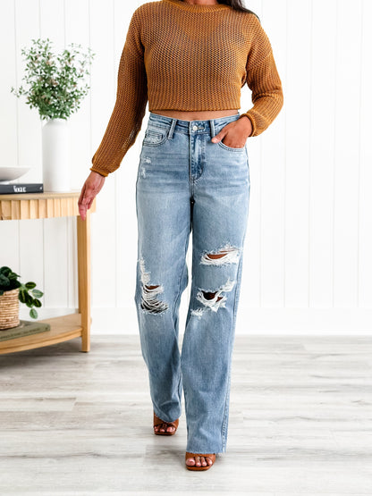 Judy Blue Cruel Summer High Rise Rigid 90s Destroyed Straight Leg Jeans