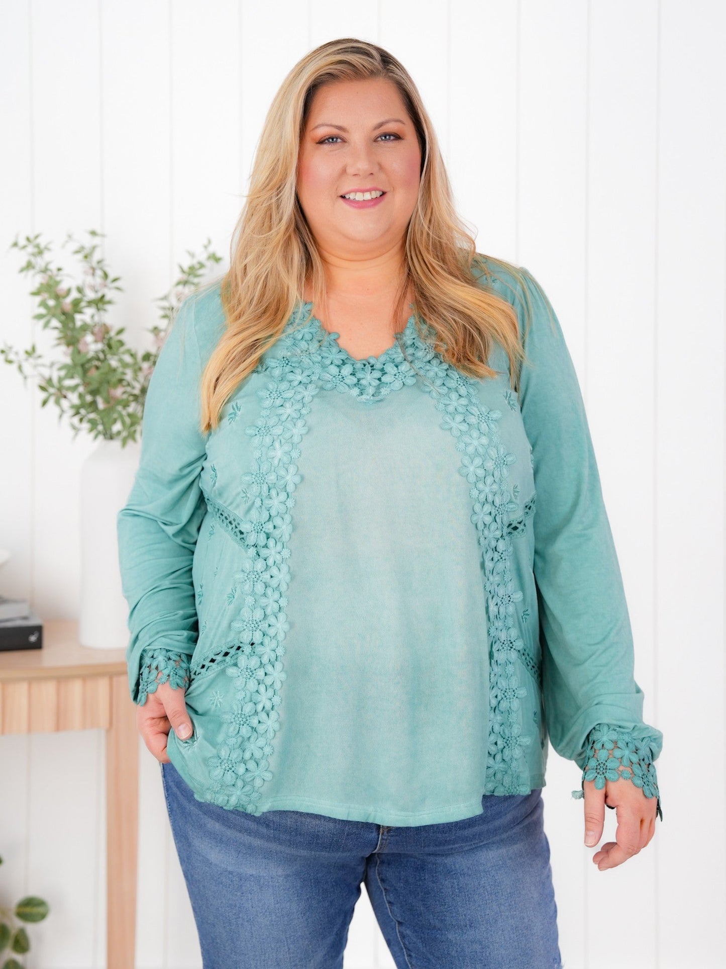 Restocks! POL Floral Embroidered Long Sleeve V-Neck Top (Multiple Colors)