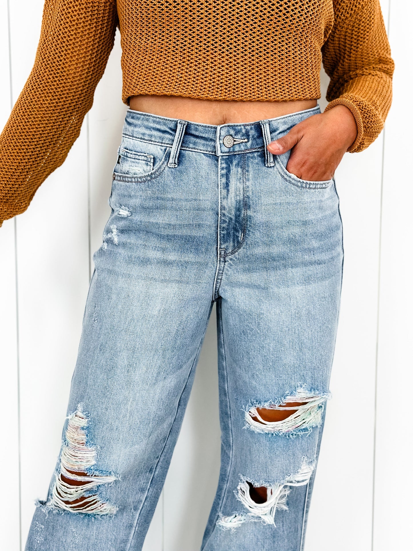 Judy Blue Cruel Summer High Rise Rigid 90s Destroyed Straight Leg Jeans