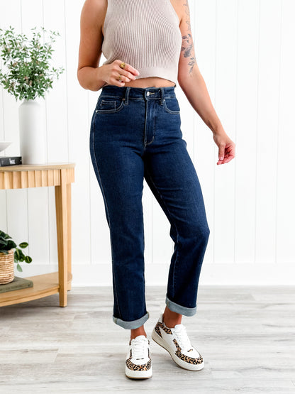 Judy Blue Straight Snatched High Rise Dark Wash Tummy Control Non Distressed Straight Leg Jeans