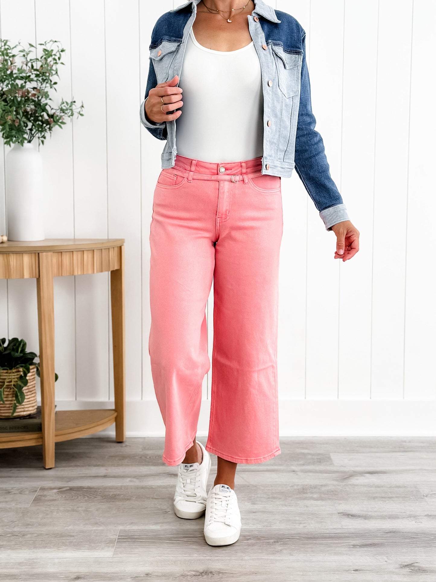 Vervet High Rise Blush Wide Leg Jeans With Belt