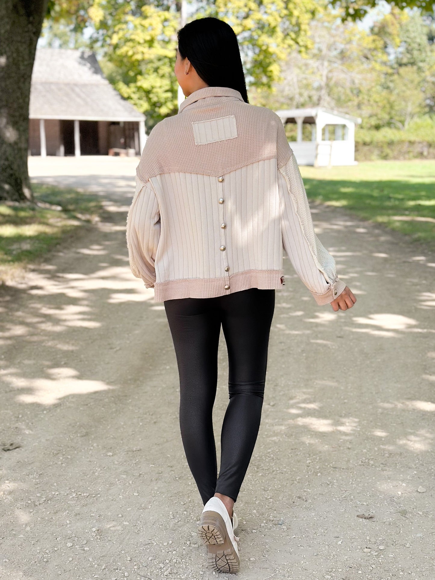 POL Thermal Knit Long Sleeve Button Down Shacket