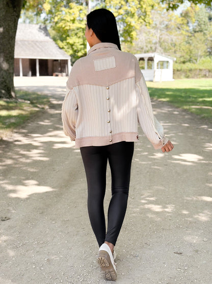 POL Thermal Knit Long Sleeve Button Down Shacket