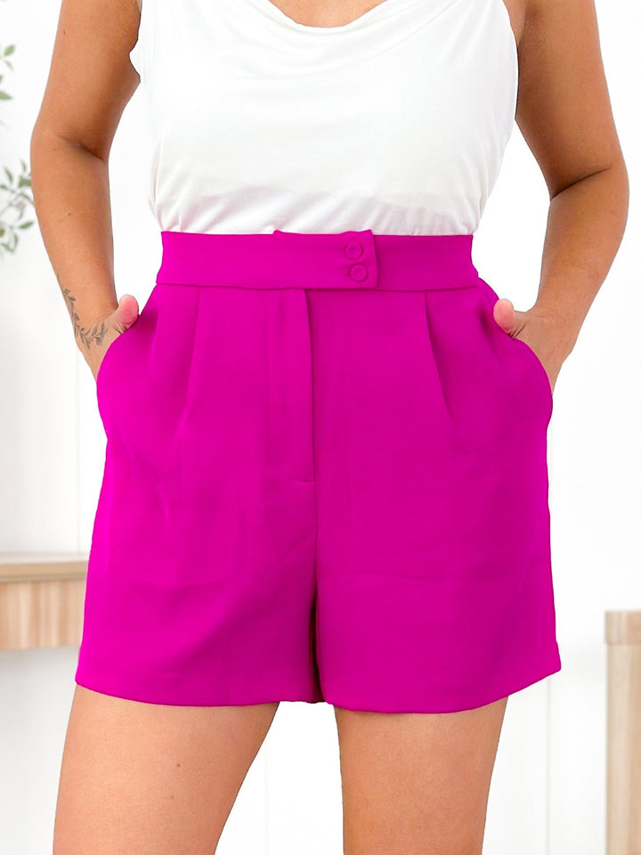 High Waisted Pleated Shorts with Elastic Waist Detail