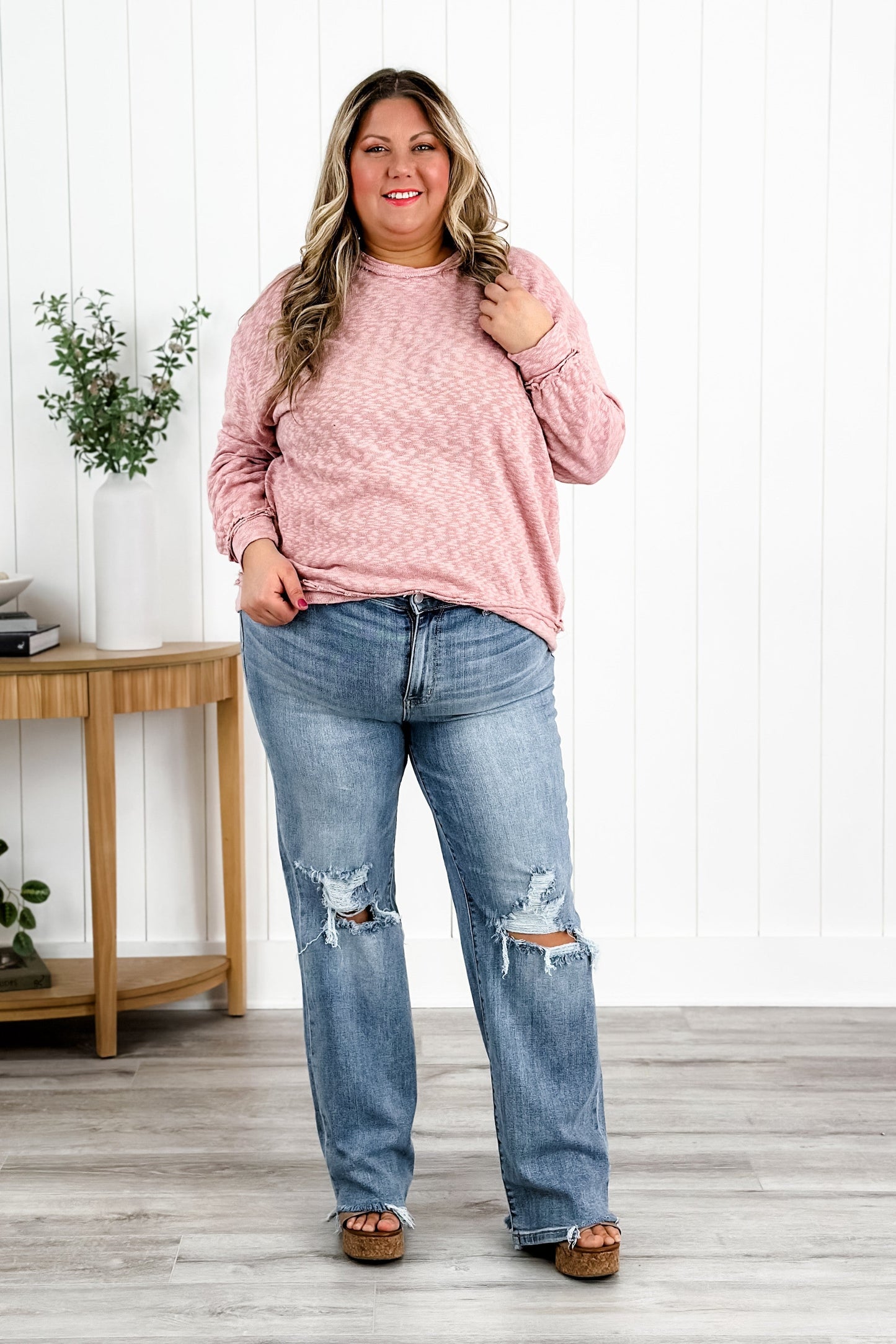 Judy Blue Wonderwall High Rise 90s Destroyed Knee Straight Leg Jeans