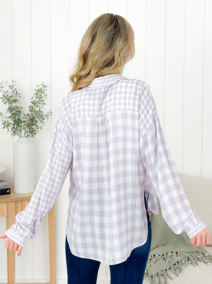 Lavender Plaid Long Sleeve Button Down Shirt