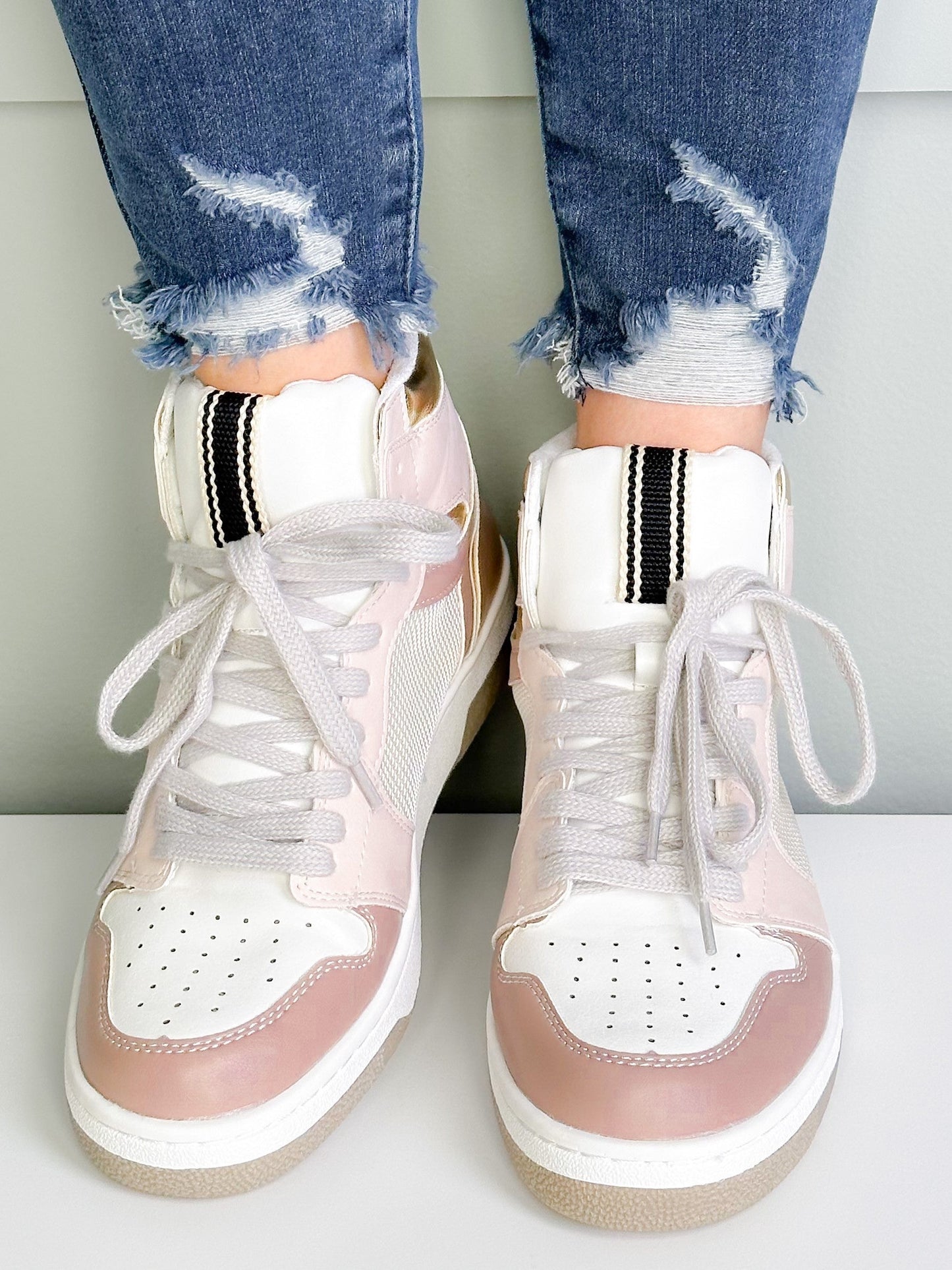 Shu Shop High Top Sneaker with Gold Trim Detail