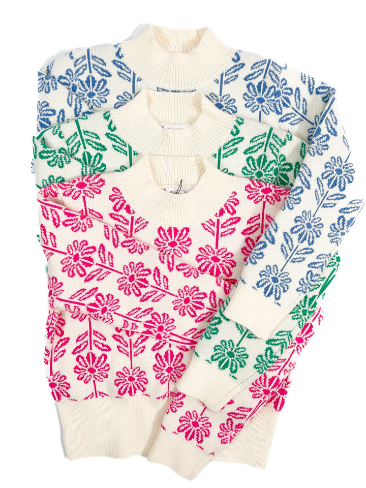 Restock! New Colors! Floral Print Long Sleeve Pullover Sweater (Multiple Colors)