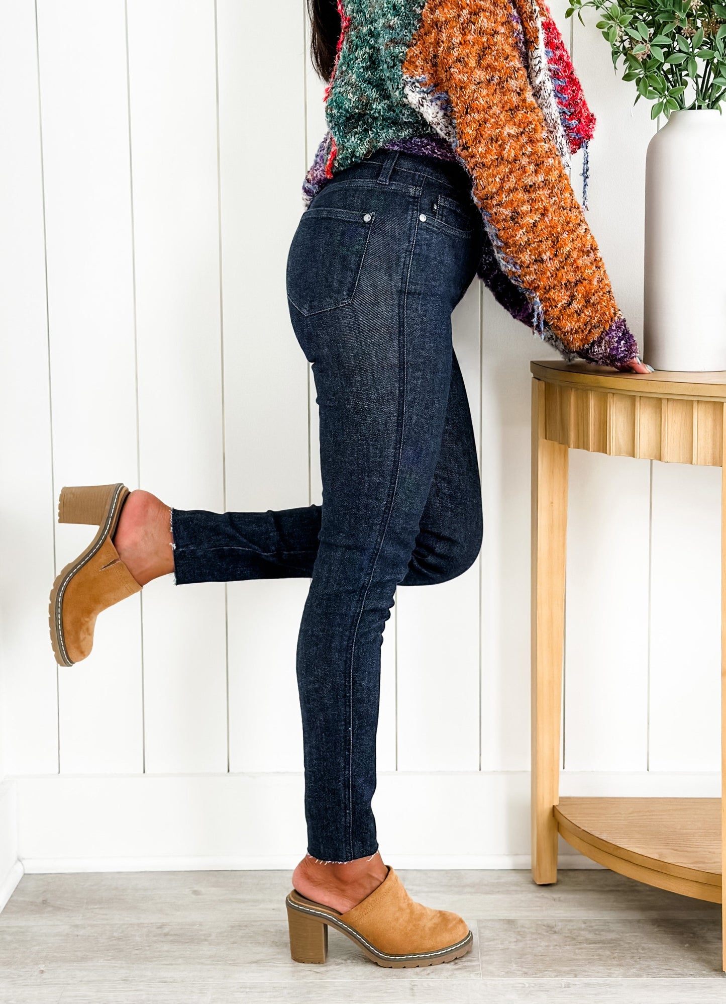 Judy Blue  Starry Night High Rise Dark Wash Tummy Control Top Raw Hem Jeans