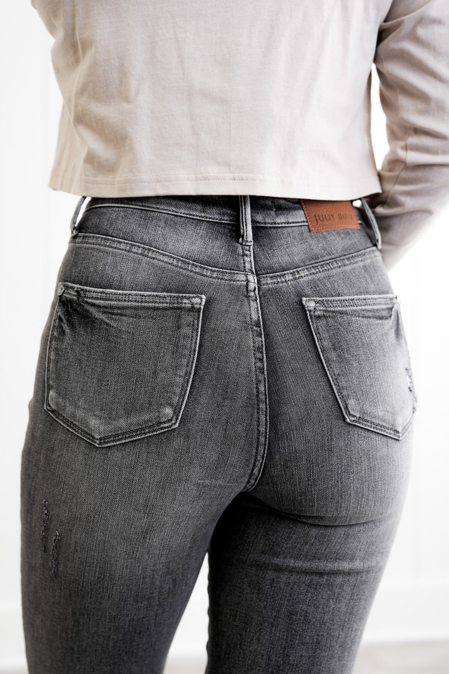 Judy Blue 50 Shades of Grey High Rise Grey Wash Tummy Control Skinny Jeans With Release  Hem