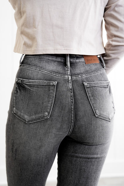 Judy Blue 50 Shades of Grey High Rise Grey Wash Tummy Control Skinny Jeans With Release  Hem