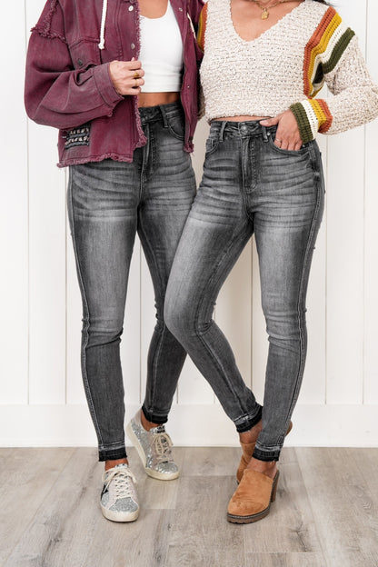 Judy Blue 50 Shades of Grey High Rise Grey Wash Tummy Control Skinny Jeans With Release  Hem