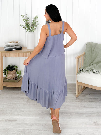 Solid Ruffle Hem Midi Skirt With Elastic Waistband (Multiple Colors)