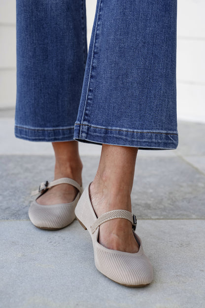 Mica High Rise Medium Wash Cropped Wide Leg Jeans with Patch Pockets