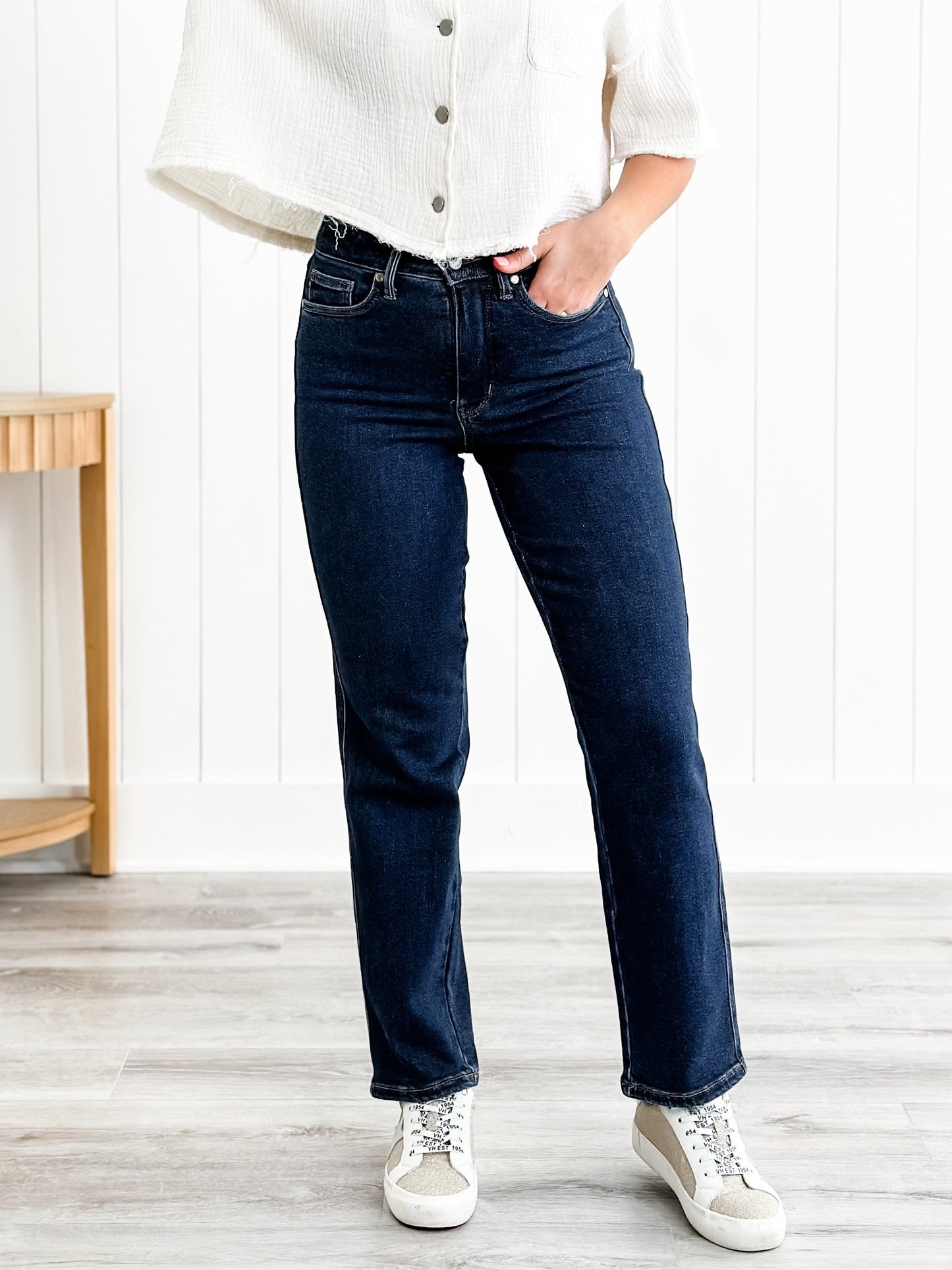 Judy Blue Straight Snatched High Rise Dark Wash Tummy Control Non Distressed Straight Leg Jeans