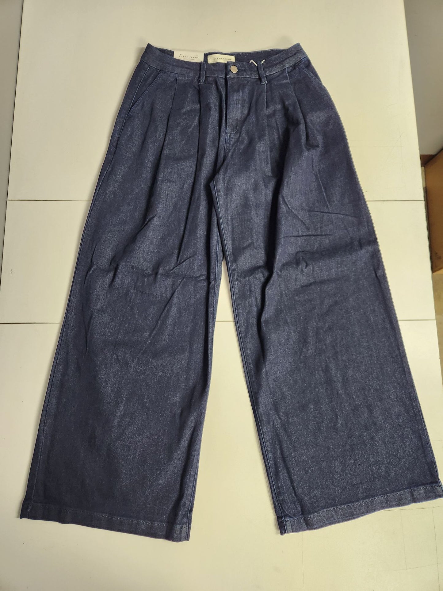 Risen Dark Wash Slouchy Palazzo Pleated Jeans