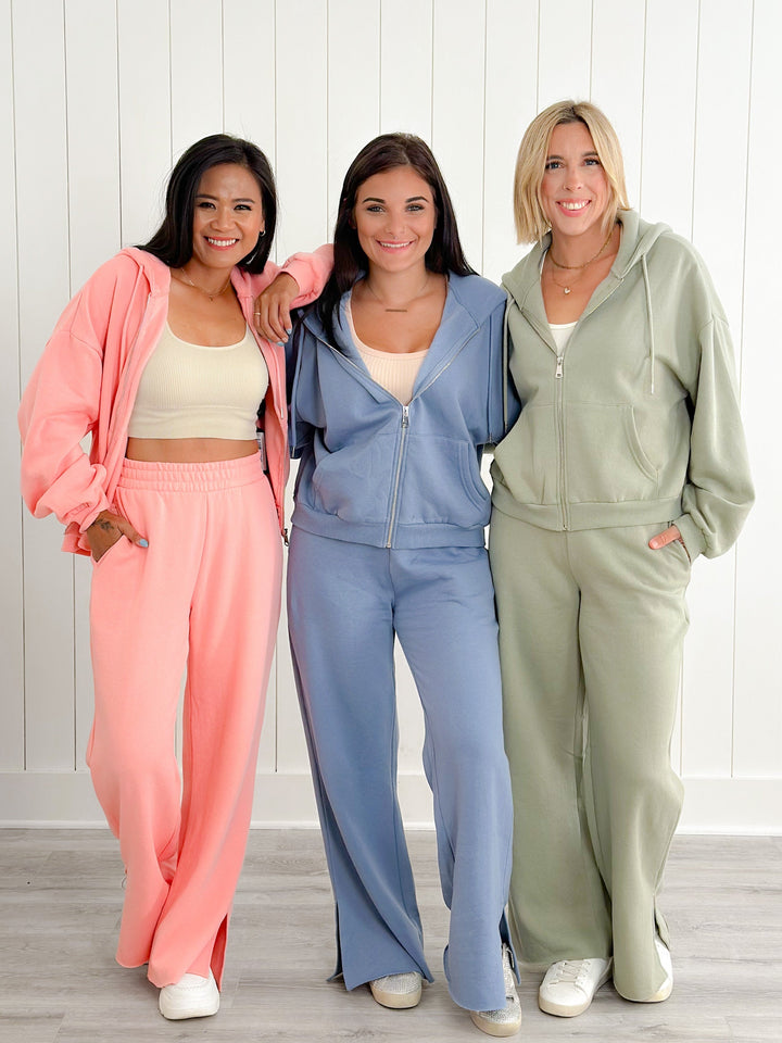 Knit Wide Leg Lounge Pants With Slit Detail