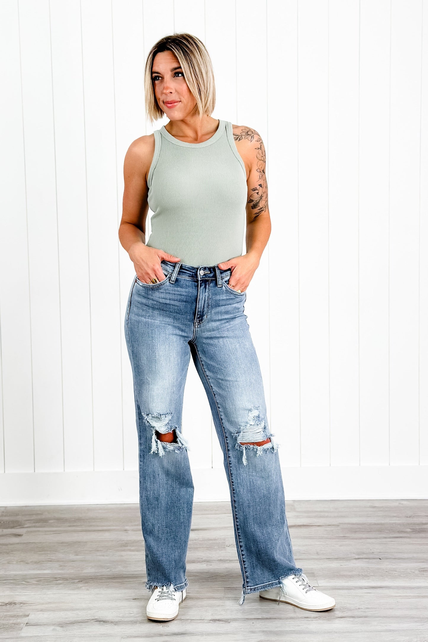 Judy Blue Wonderwall High Rise 90s Destroyed Knee Straight Leg Jeans
