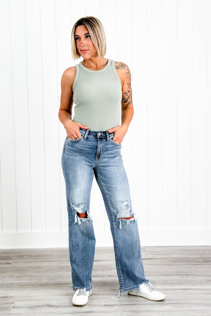 Judy Blue Wonderwall High Rise 90s Destroyed Knee Straight Leg Jeans