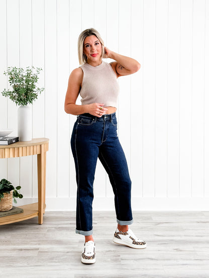 Judy Blue Straight Snatched High Rise Dark Wash Tummy Control Non Distressed Straight Leg Jeans