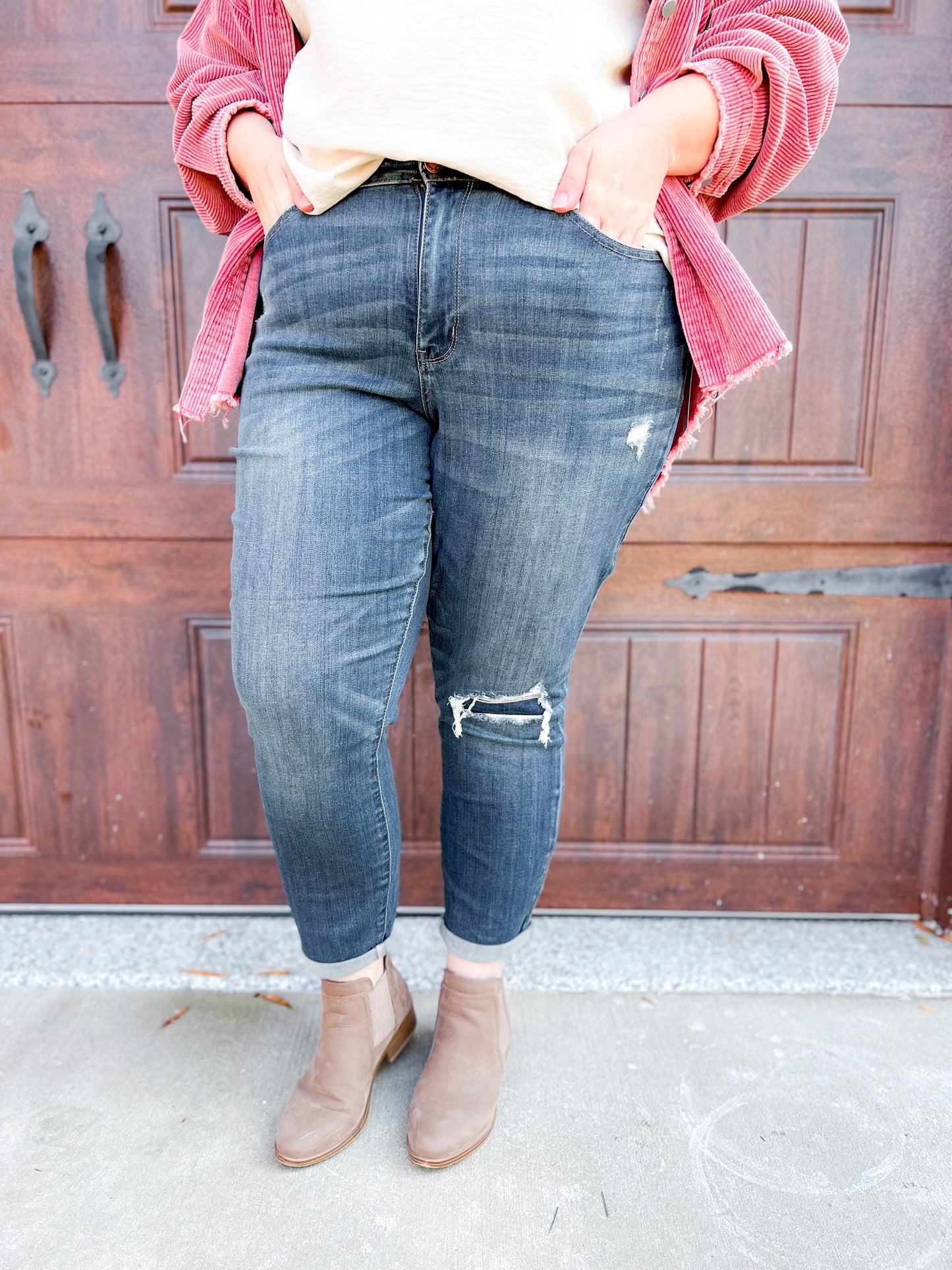 Judy Blue Eight Days A Week Vintage Wash Distressed Knee Patch Boyfriend Jean