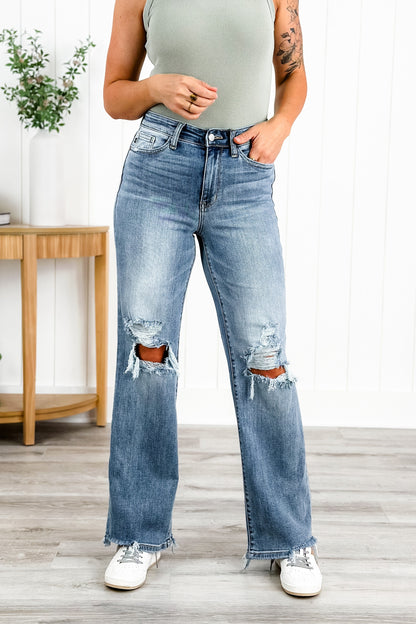 Judy Blue Wonderwall High Rise 90s Destroyed Knee Straight Leg Jeans