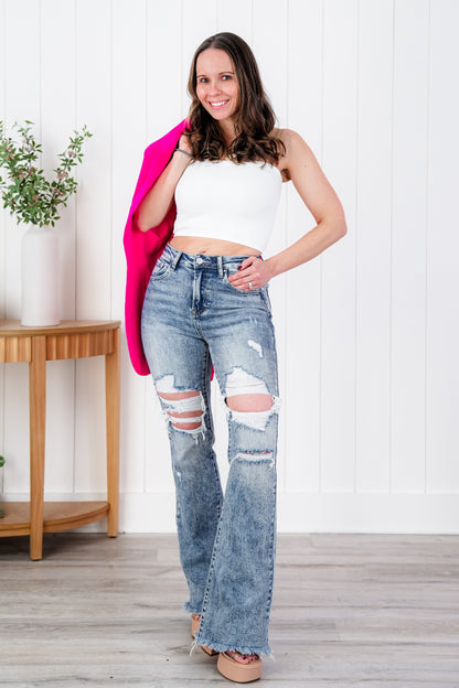 Risen Meant to Be Multiple Inseam High Rise Acid Wash Distressed Flare Jeans