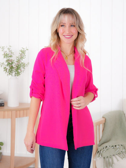 DOOR BUSTER! Plus/Reg Solid Long Sleeve Open Blazer With Side Pockets (Multiple Colors)