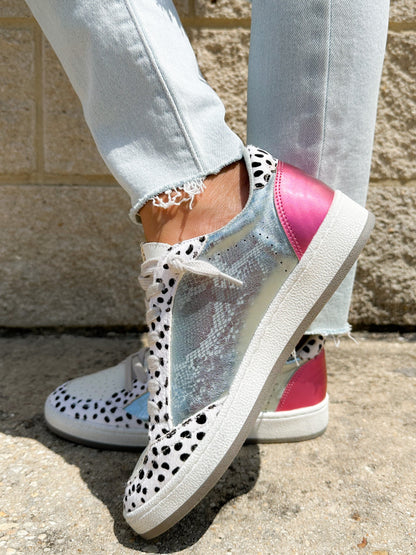 Shu Shop Silver Snake with Spotted Trim Sneakers