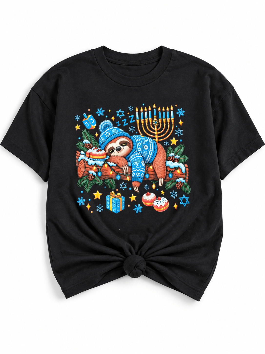 Plus/Reg Short Sleeve Sleepy Sloth Hanukkah Graphic Tee - Freckled Poppy