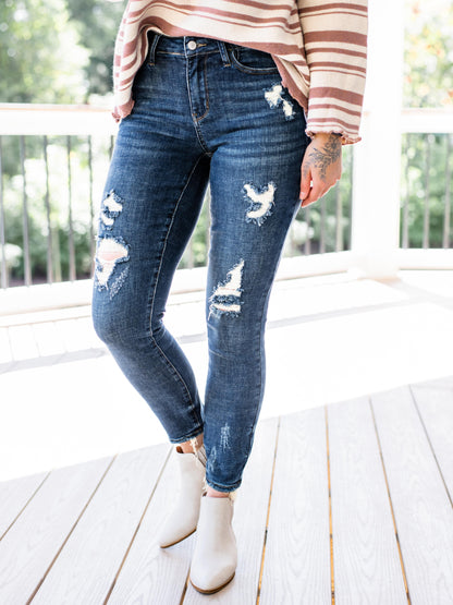 Judy Blue Dark Wash Distressed Relaxed Fit Jeans