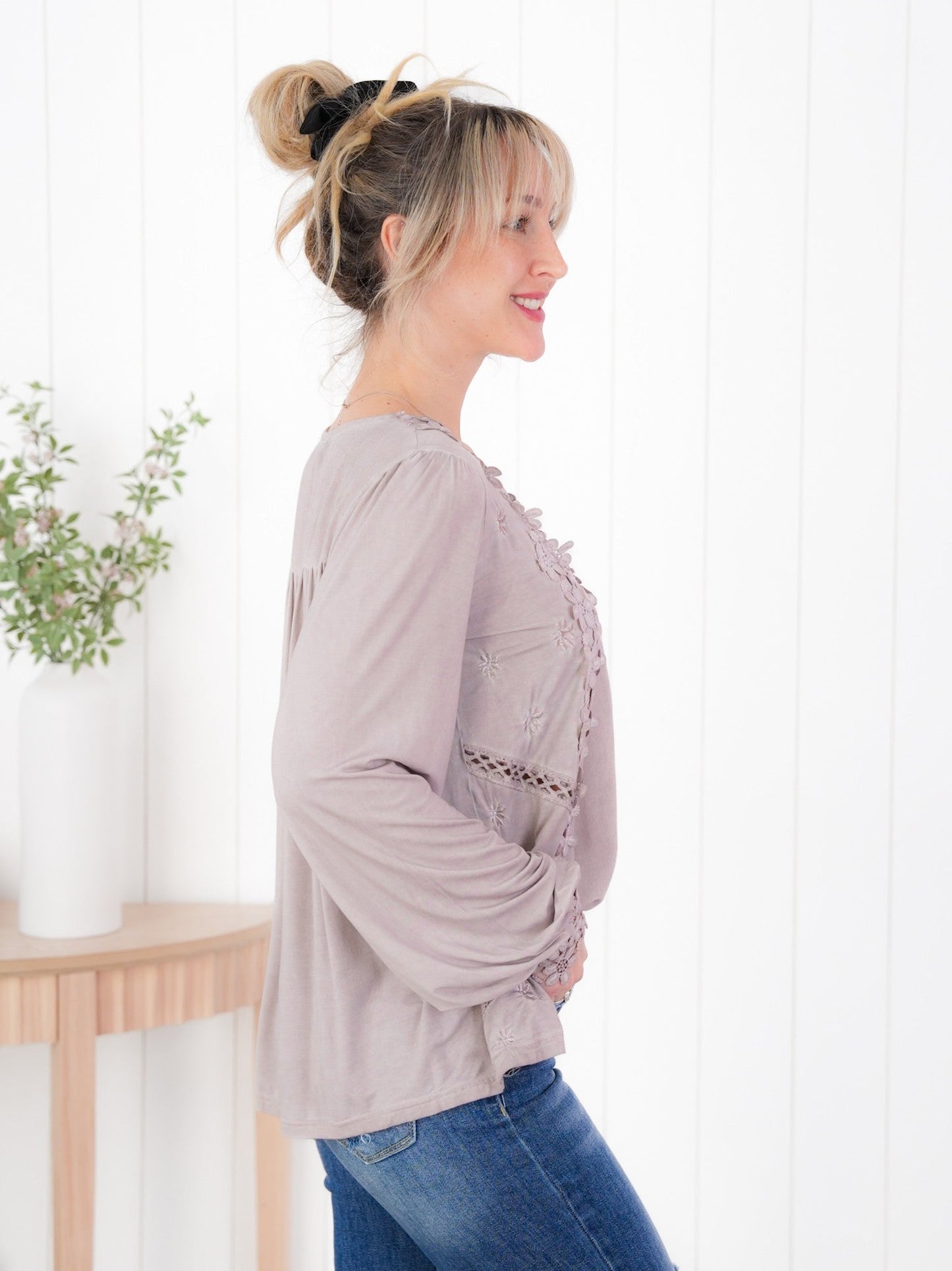 Restocks! POL Floral Embroidered Long Sleeve V-Neck Top (Multiple Colors)