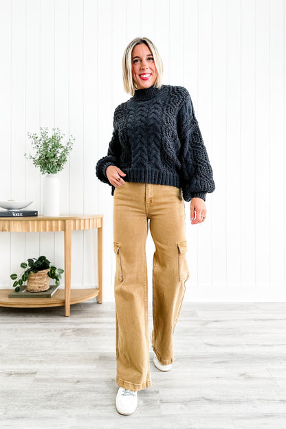 Rise Love you a Latte Mocha High Rise Wide Leg Cargo Jeans