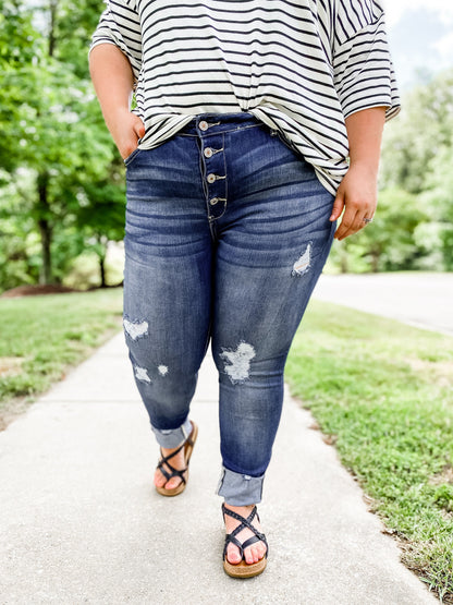 KanCan Feeling Fine High Rise Button Fly Distressed Skinny Jeans