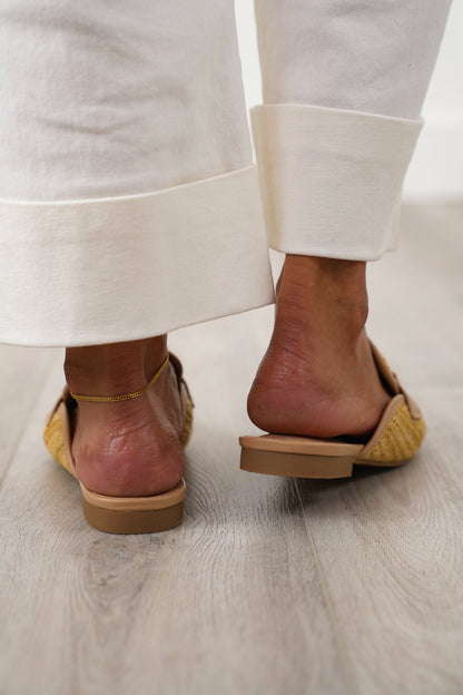 MIA Woven Raffia Mule Loafers with Metal Buckle