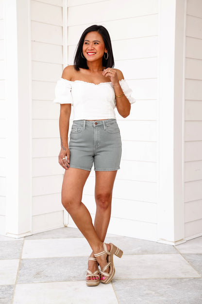 Judy Blue Stone Blue Shorts with Back Pocket Embroidery