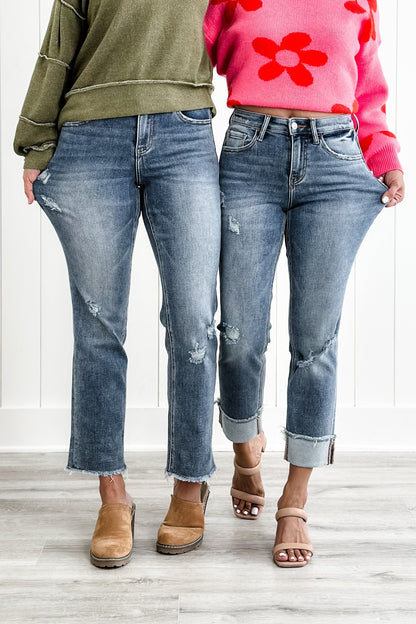 Lovervet High Rise Medium Wash Distressed Straight Leg Jeans