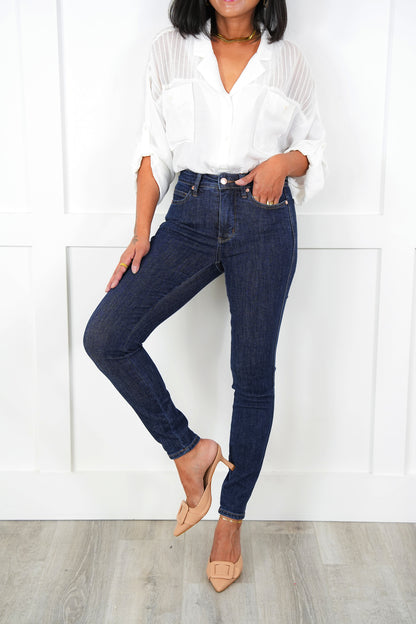 Judy Blue Mid Rise Dark Wash Classic Tummy Control Skinny Jeans