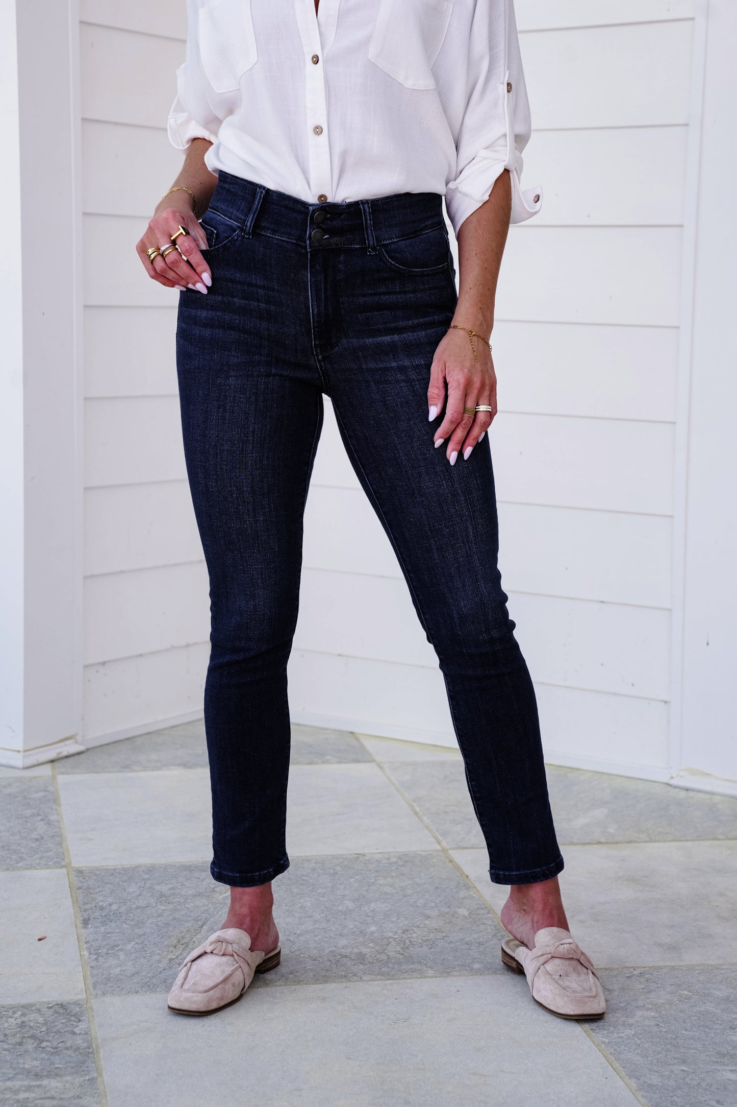 Judy Blue High Rise Dark Wash Double Waist Band Capri