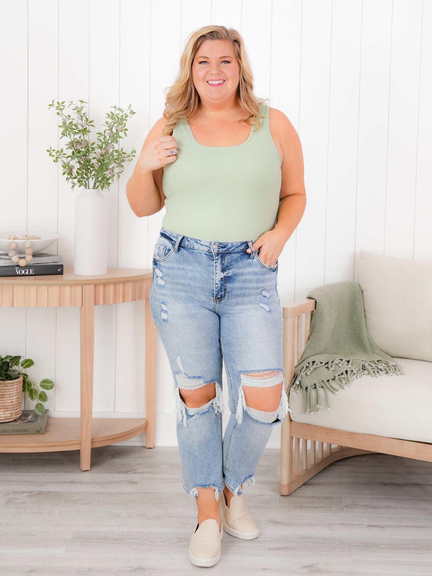 Plus/Reg Sleeveless Square Neck Bodysuit (Multiple Colors)