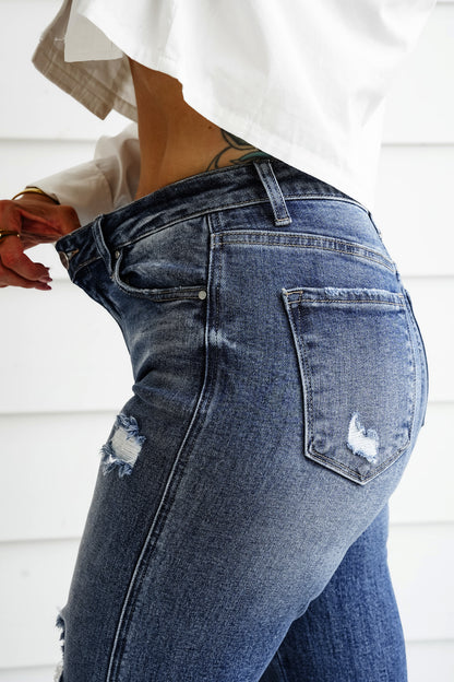 Risen Small Town Distressed Wide Leg Jeans