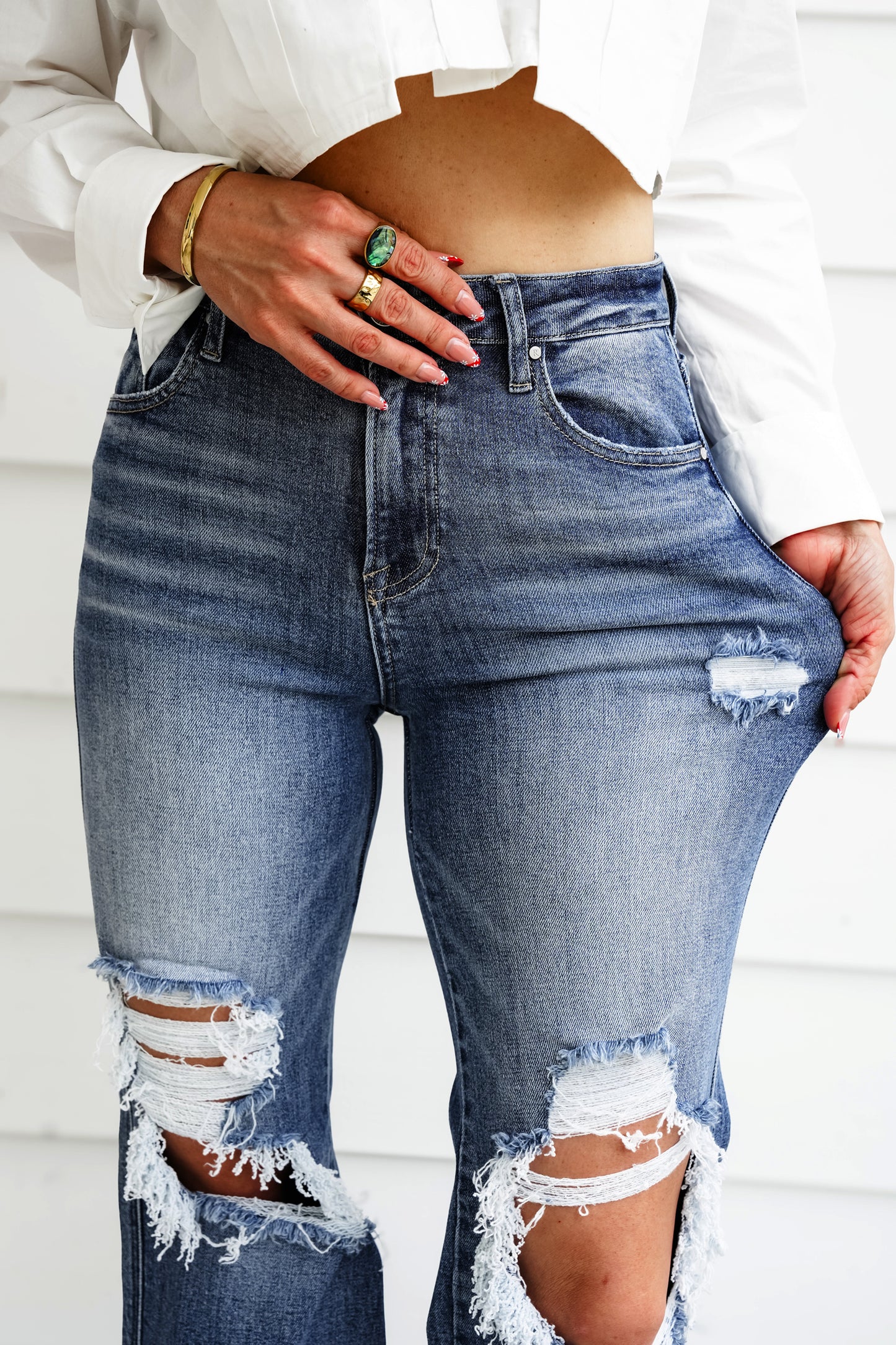 Risen Small Town Distressed Wide Leg Jeans