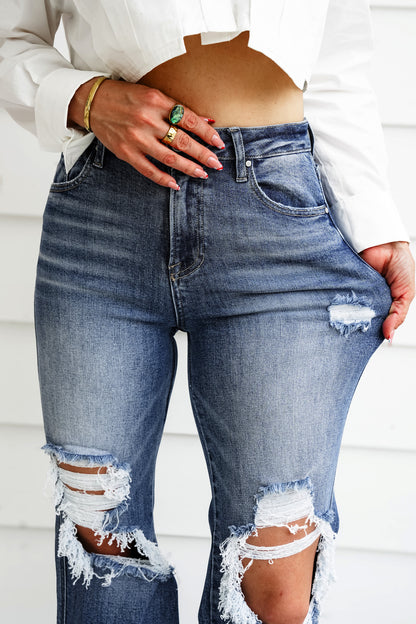 Risen Small Town Distressed Wide Leg Jeans