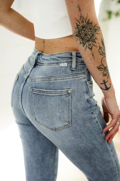 Freckled Poppy X Risen  Summer Days High Rise Light Vintage Wash Straight Leg Jeans