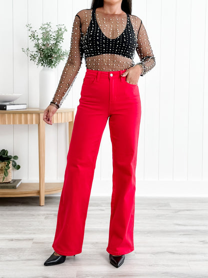 Judy Blue Red Hot High Rise Red 90's Straight Leg Jeans