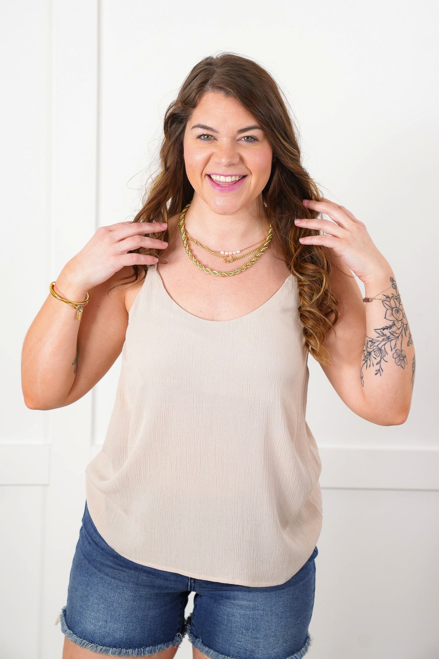 Door Buster! Zenana Double Spaghetti Strap Crinkle V-Neck Cami Top