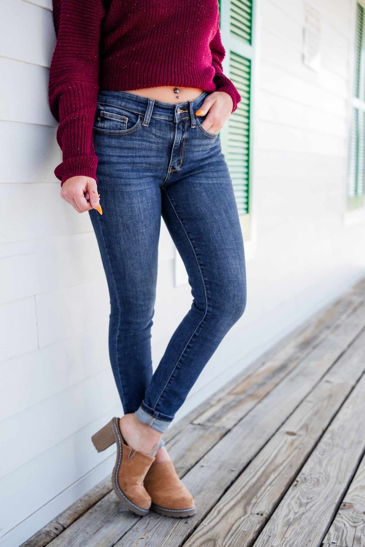 Judy Blue  8 Days A Week  Medium Wash Mid Rise Skinny jeans with Handsanding