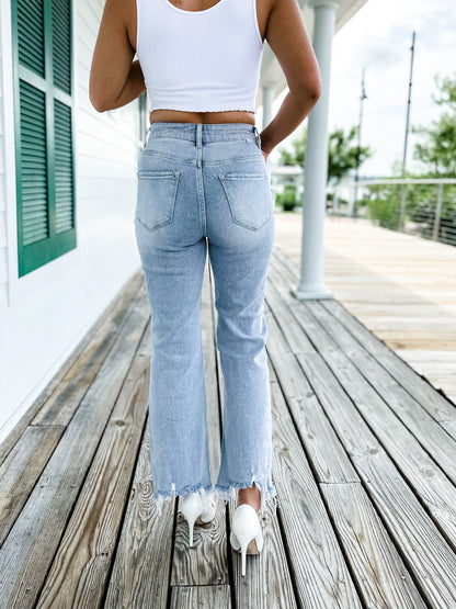 Risen The Alexandra (my fave!!) Light Wash High Rise Straight Leg Cropped Jeans
