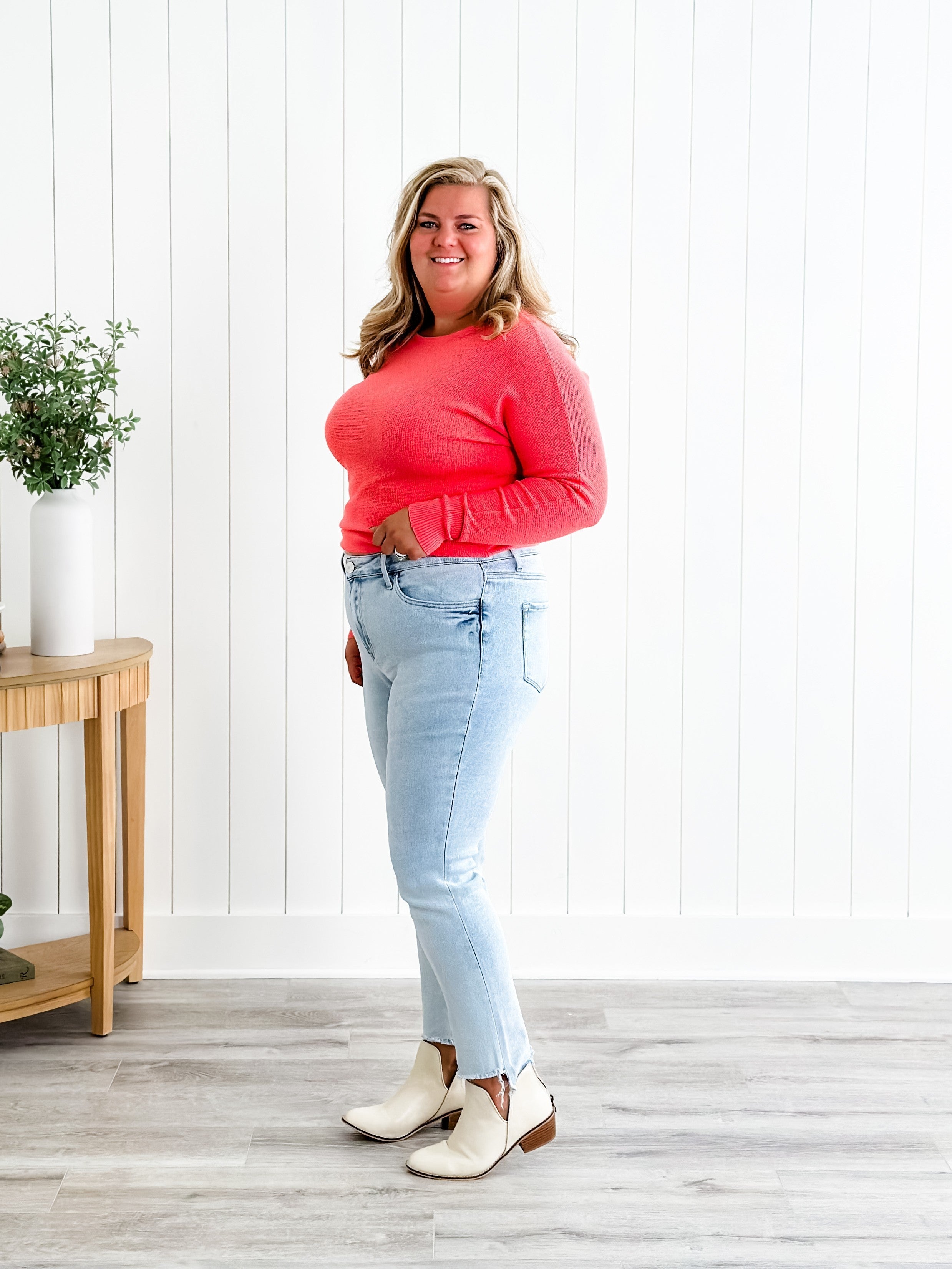 Lovervet High Rise Light Wash Slim Straight Leg Jeans